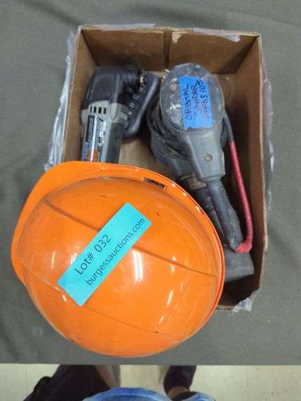 Power Tools Lot: Dremel, Orbital Sander, Stanley Nailer, Timer, and Hard Hat image