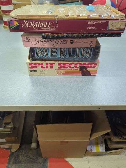 Group of Classic Board Games: Scrabble, Newlywed Game, Merlin, Split Second image