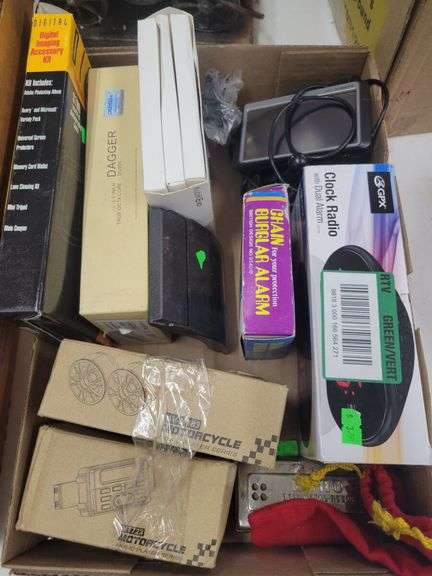 Mixed Lot: Motorcycle Music Player, Clock Radio, Harmonica, Digital Accessory Kit & More image